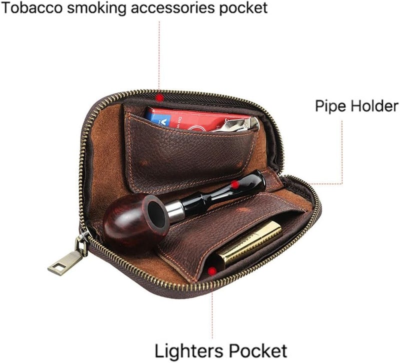 CONTACTS Small Pipe Tobacco Pouch Leather Smoking Pipe Storage Organizer Portable Accessories Lighter Holder Zipper Tobacco Pipes Travel Box - Image 5